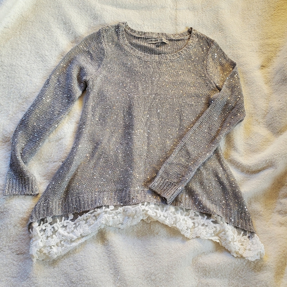 Absolutely Famous Sequin and Lace Sweater, Sz M